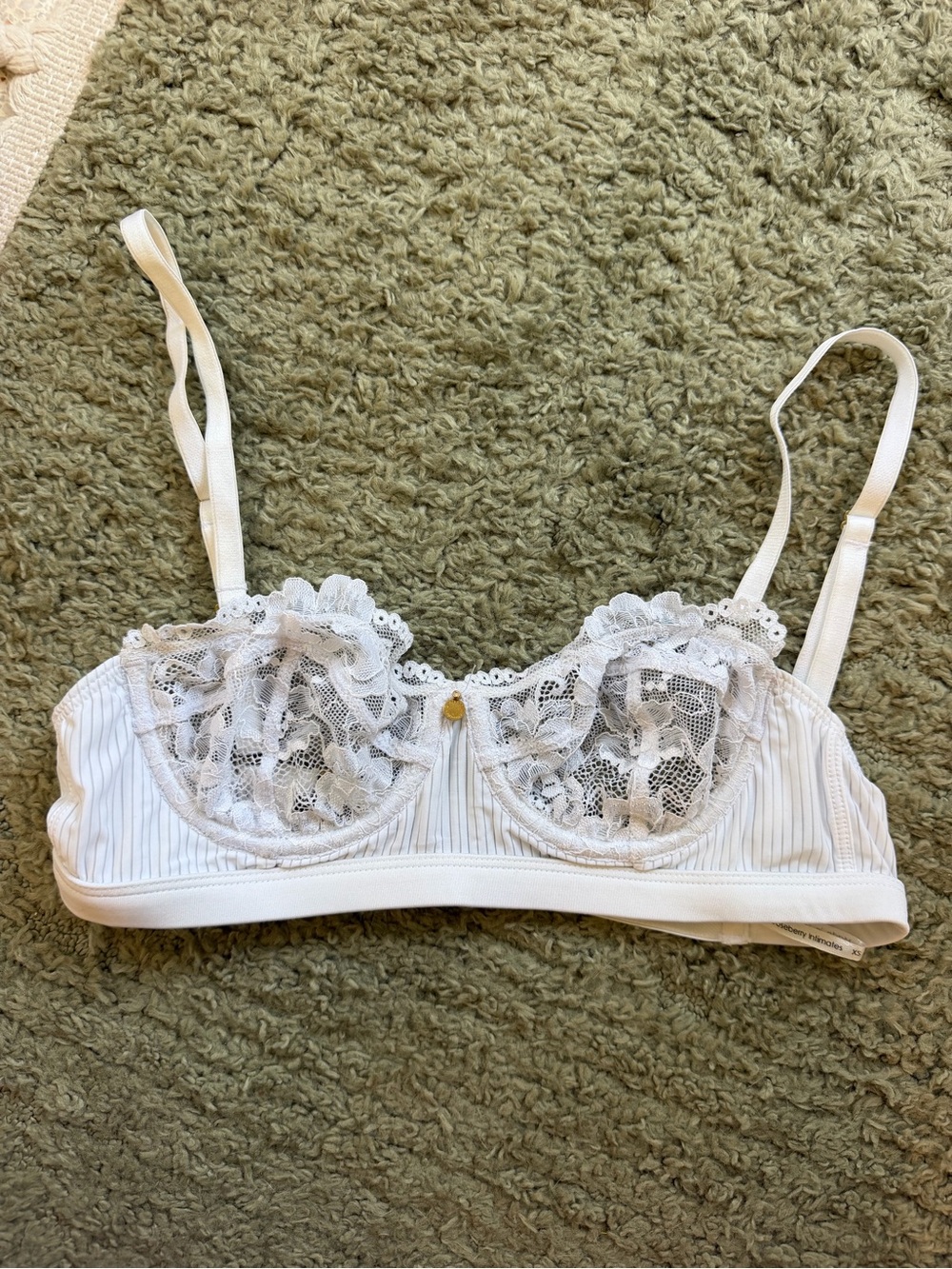 White Lace-Detail Balconette Bra with Pinstripe Band